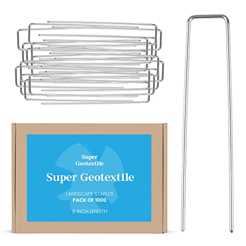 Super Geotextile Landscape Staples - Heavy Duty 11 Gauge Galvanized U-Shaped Sod Pins for Weed Barrier and Landscaping Fabric Stakes - Extra Strong - 1" x 6" (1000 pcs) - size: 1000 Pcs x 6"