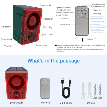 ChunHee Solar Outdoor Motion Sensor Alarm Dog Barking Gunshot Sound 130dB - color: Red-1pack