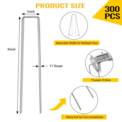 CEWOR 300 Pack Landscape Staples 6 Inch, 11 Gauge Garden Stakes - size: 6 Inch-300 Pack