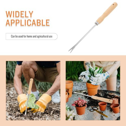 NUOBESTY Weed Puller Tool Wooden Handle Root Puller for Dandelion Weed Manual Remover Tool for Garden Digging Soil Loosening Transplanting Seedlings 11.81In