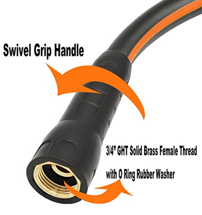 Hybrid Garden Hose 5/8 IN. x 75 FT, Heavy Duty, Lightweight, Flexible with Rotatable Handle and Solid Brass Fittings, Gray+Orange - size: 75 FT
