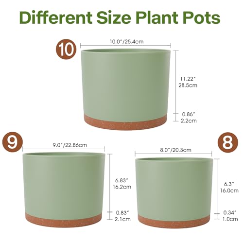 GARDIFE 3 Pack Cylinder Planter Set 10/9/8 Inch White Indoor Plant Pots - color: Green-brown