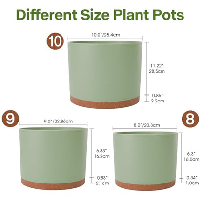 GARDIFE 3 Pack Cylinder Planter Set 10/9/8 Inch White Indoor Plant Pots - color: Green-brown