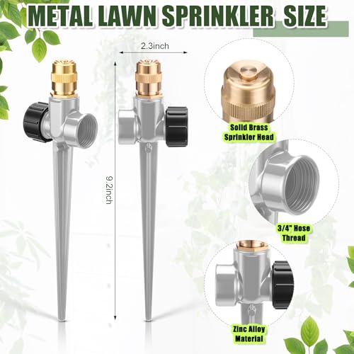 Tioncy 4 Pack Metal Lawn Sprinklers with Adjustable Brass Nozzle, Grey - color: Gray