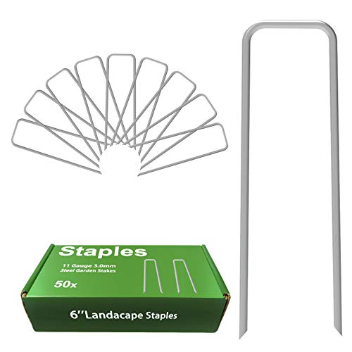 AAGUT Landscape Staples 6 Inch Galvanized Anti-Rust Garden Stakes 11 Gauge - color: Silver, size: 6'' x 50Pcs-11Ga