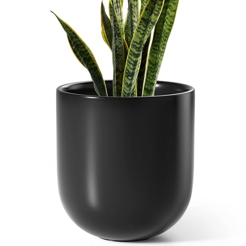 LE TAUCI 10 Inch Plant Pot, Ceramic Pots for Plants, Black - color: Black, size: 10"