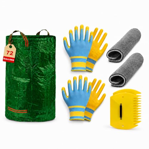 Leaf Scoops Hand Rakes, Leaf Claws & Leaf Grabbers for Yard Work with 72-Gallon Reusable Leaf Bag, 2 Pairs Adult Garden Gloves & Soft Handle Covers, Yard Cleanup Kit for Leaves - style: Leaf Scoops Kit with Bag & Gloves