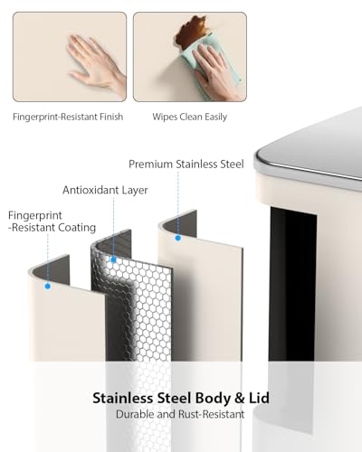 Lovewind Dual Trash and Recycling Bins for Kitchen, 2 * 11-Gallon Stainless Steel Double Trash Can, Step-On Garbage and Recycle Combo, Quiet Close, Pet-Proof, Compatible with 13-Gallon Bags, Apricot - color: Apricot, size: 2 x 11 Gallon