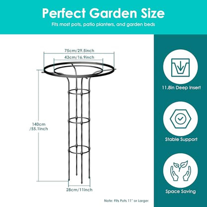 Umbrella Garden Trellis for Climbing Plants Outdoor, 55.1" Mushroom Top Trellis Stackable, Tall PE-coated Metal Obelisk Trellises for Potted Plants, Topiary Tower Vine Support for Rose, Bean, Clematis - size: Medium - 55.1" Height