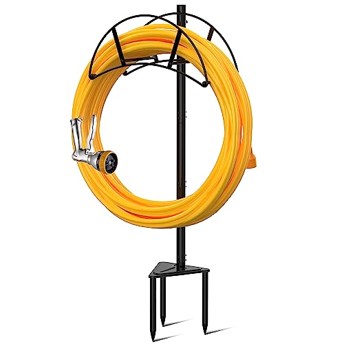 Suchek Metal Garden Hose Holder Stake, Freestanding, Heavy Duty Water Hose Stand, In Ground Hose Rack Organizer for Outside Yard (Black) - style: 3 Spikes-Black
