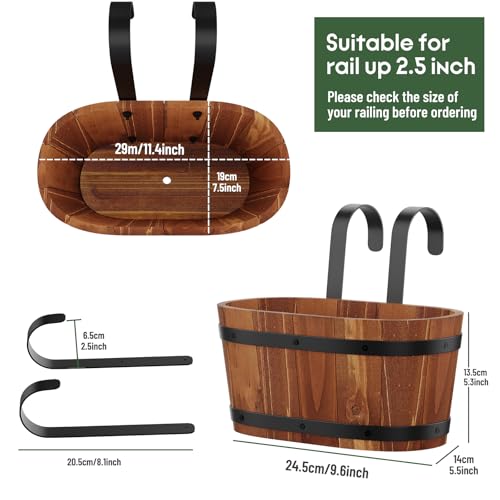 2-Pack Wooden Railing Planters, Hanging Flower Pots - color: Brown-2pcs, size: Small
