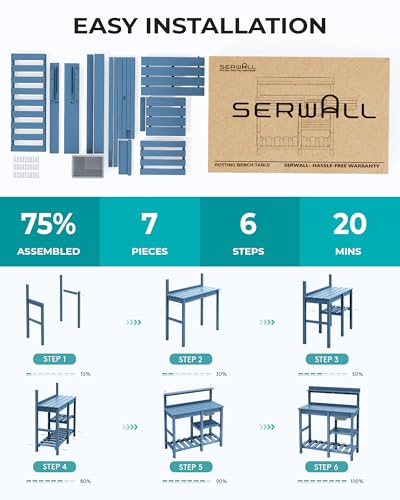 SERWALL Outdoor Potting Bench with Removable Sink,Gardening Table,Blue - color: Blue, size: Classic