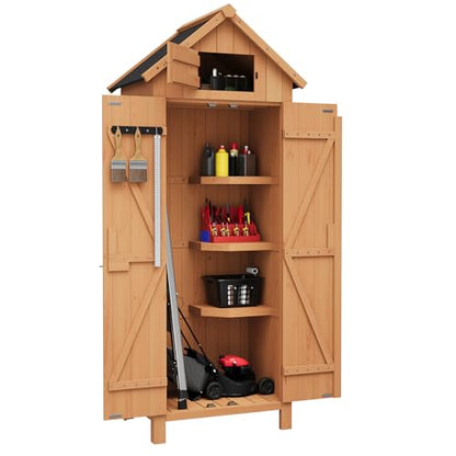 Outdoor Storage Cabinet, 70in Wooden Vertical Garden Tools Shed, Waterproof, Lockable Doors, 3 Adjustable Shelves, Multi-Wall Garden Organizer for Yard Deck Lawn Farmland Equipment
