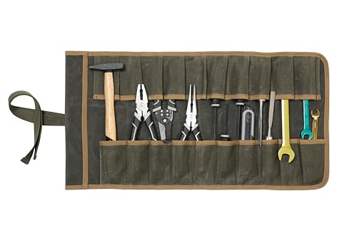 Wrench Roll Up Pouch (20 Slots), Portable Carry On Pouch Workshop Storage Woodworking Tools Organizer Bag Waxed Canvas Tool Roll & ArmyGreen - color: ArmyGreen