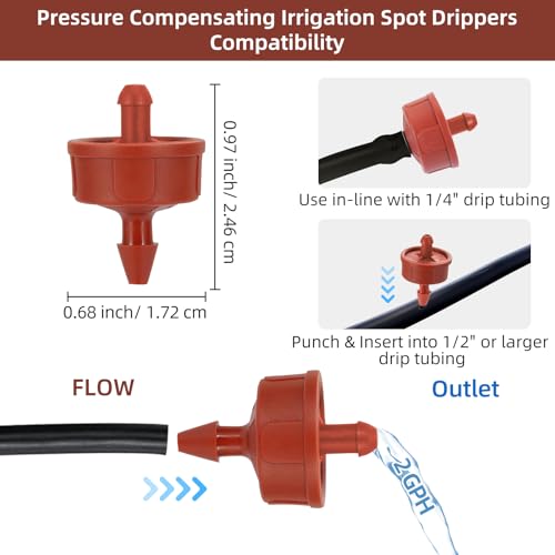60PCS 2 GPH Pressure Compensating Drip Irrigation Spot Watering Drippers/Emitters, Self-Cleaning Constant Flow Drip Irrigation Emitters Heads Irrigation Drippers Parts for Drip Irrigation System - color: 60PCS, size: 2 GPH
