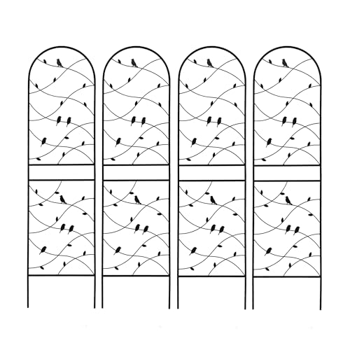 Garden Trellis for Climbing Plants Outdoor, 4-Pack 71" Metal Rustproof - color: Bird-4pacs-Black, size: 71×19.7"