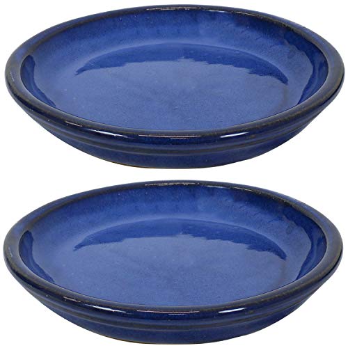 Sunnydaze 7" Ceramic Plant Saucers for Planters, 2pk, Imperial Blue - color: Imperial Blue, size: 7 in