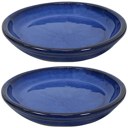 Sunnydaze 7" Ceramic Plant Saucers for Planters, 2pk, Imperial Blue - color: Imperial Blue, size: 7 in