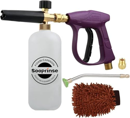 Sooprinse Foam Cannon Snow Foam Lance Nozzle Pressure Washer Jet Wash，Foam cannon lance kit with Pressure Washer Spray Gun,30 Degree Gutter Cleaner Wand with Nozzle Tip Attachment - color: Purple