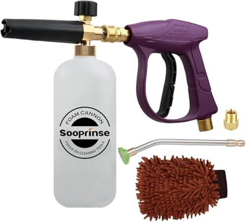 Sooprinse Foam Cannon Snow Foam Lance Nozzle Pressure Washer Jet Wash，Foam cannon lance kit with Pressure Washer Spray Gun,30 Degree Gutter Cleaner Wand with Nozzle Tip Attachment - color: Purple