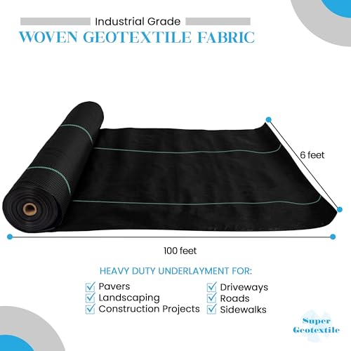 Super Geotextile Woven Geotextile Fabric for Driveway and Road Stabilization, Construction Underlayment, Erosion Control, Commercial Grade 50 Year for Gravel Roads and Pavers (6x100) - size: 6' x 100'
