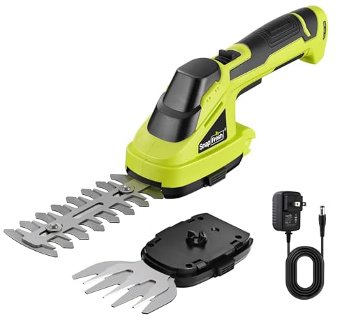 SnapFresh Cordless Grass Shear Bush Trimmer, 2 in 1 Handheld Hedge Trimmer, 7.2V Electric Grass Trimmers, Lightweight Shrubbery Trimmers Battery & Charger Included, Shrub Trimmer for Garden(Green) - color: Green