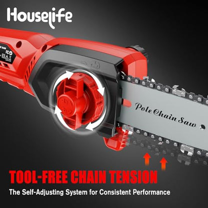 8-Inch Cordless Pole Saw Compatible with Milwaukee M18 18V Battery - color: Red