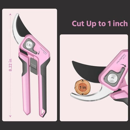 PrunePro Pruning Shears Scissors Set - Professional German Stainless Steel Hand Pruner Anti-Break Lock Ergonomic Garden Scissors for Branches Herb Flower Bonsai Garden Clipper - color: Pink