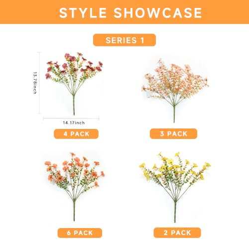 15 Bundles 4-Color Fall Artificial Flowers,Faux Mums for Outdoor Planters - color: 4tone:red,orange,pink,yellow