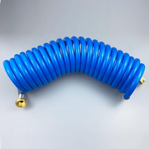 Darnassus Heavy-duty PU Coil Hose, Self-Coiling Garden Hose with Solid Brass Fittings, Retractable, Corrosion Resistant, for Household (20 FT, Blue) - color: Blue, size: 20 FT