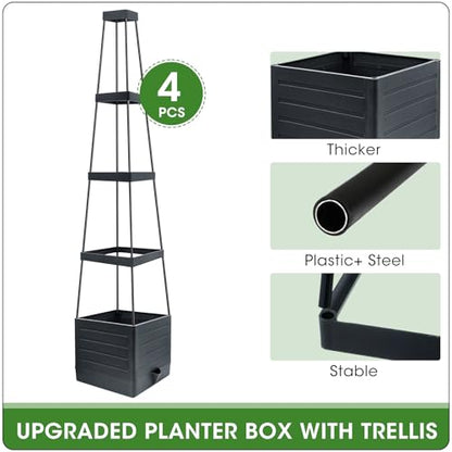 MQFORU Tomato Planter Boxes with Trellis Outdoor, 57" Self Watering Raised Garden Bed, Tall Square Planters for Indoor Plants, Large Tomato Cage for Patio, Use for Indoor Outdoor (4)