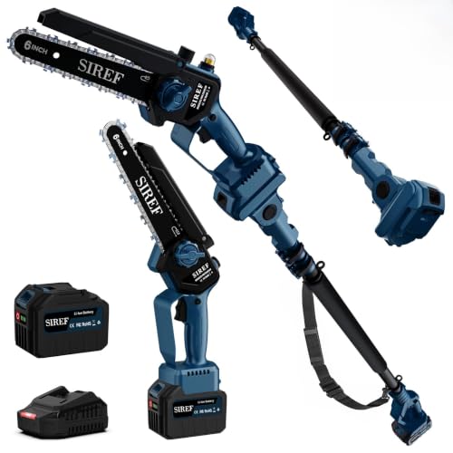 Electric Pole Saw 6“ Mini Chainsaw Cordless Brushless 4.0Ah Batteries 16 Ft Max Reach Multi-Angle Fast Charger Telescopic Power Pole Saw Tree Trimmer Limb Branch Cutter Pruner Navy Blue - color: Navy Blue-1 Battery