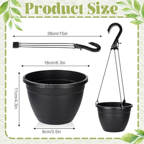 Roshtia 24 Pcs 6.3 Inch Plastic Hanging Pots for Plants Bulk with Hooks - color: Black, size: 6.3 Inch