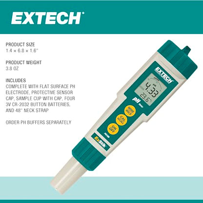 Extech PH100 Waterproof ExStik II pH Meter Kit with Flat Surface Electrode and Temperature LCD Display - style: pH