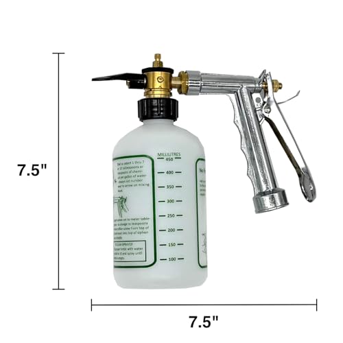 Rocky Mountain Goods Hose Sprayer - 16oz Bottle - Small 7.5" x 7.5" Size - for Spraying Fertilizer, Soap, Pesticide, Chemical, Insecticide - Dilution Adjuster - Nozzle Angle Guide for Trees/Garden