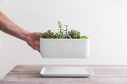 MyGift 10 Inch Modern Unglazed White Ceramic Indoor Plant Pot with Drainage Hole, Rectangular Succulent Planter Window Box with Removable Saucer, 1 Pack - size: 10 inch - 1 Pack