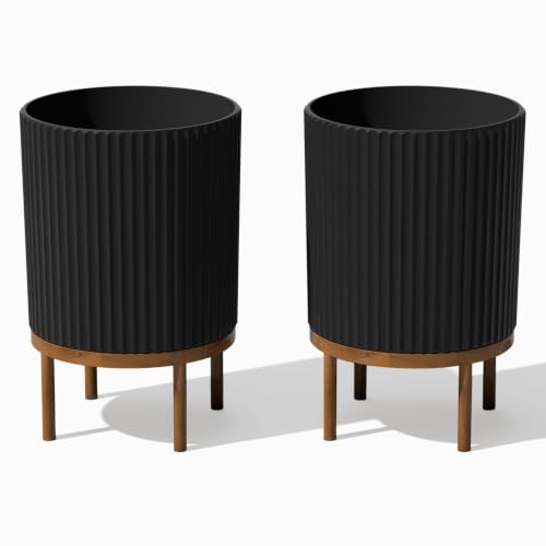 Veradek Demi Series Raised Planter - Round Planter with Stand - color: Black/Brown, size: 16 inch - 2 Pack