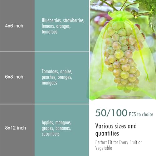 Fruit Protection Bags, Fetanten 6x8 in Mesh Drawstring Bag for Fruit Trees - size: 6 x 8 Inch 100pcs