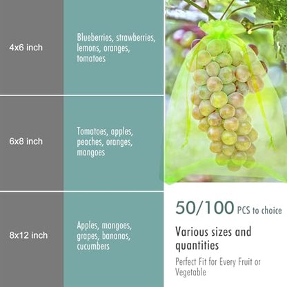 Fruit Protection Bags, Fetanten 6x8 in Mesh Drawstring Bag for Fruit Trees - size: 6 x 8 Inch 100pcs