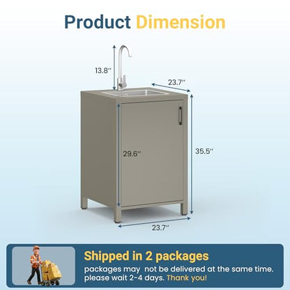Wisteria Lane Outdoor Storage Cabinet with Stainless Steel Sink, Aluminum Modular Outdoor Kitchen, All Weather Kitchen Island with Sink Station for Patio, BBQ, Backyard - size: Single Sink Cabinet