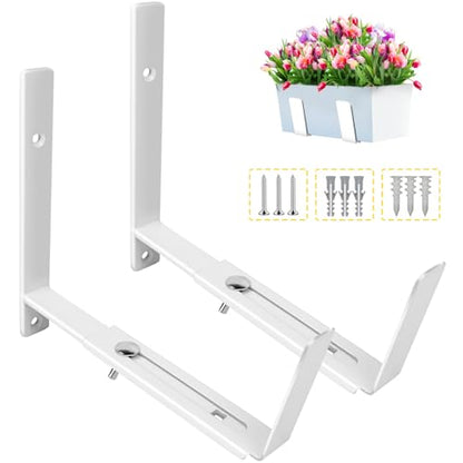 LukLoy Adjustable Window Box Brackets, 2 Pack Planter Box Brackets, White - size: 2 pack-white