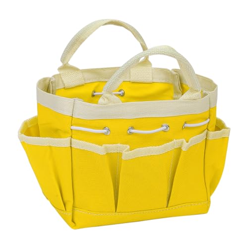 HARFINGTON Small Garden Tool Bag 7.5" x 4" x 5" Oxford Waterproof with Pockets Garden Tote Bag Gardening Plant Tool Organizer Storage Carrier Store for Outdoor Children, Yellow - color: Yellow