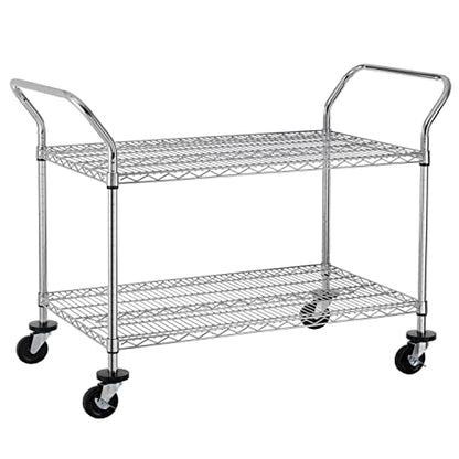 Finnhomy 2 Tier Commercial Grade Rolling Cart, Heavy Duty Utility Cart, Carts with Wheels and Handles, Kitchen Carts on Wheels, Metal Cart with 600 lbs Capacity, Shelf Size 23.6"Dx47.2"W x 39.4"H, NSF - size: 24"D x 48"W x 39.3"H
