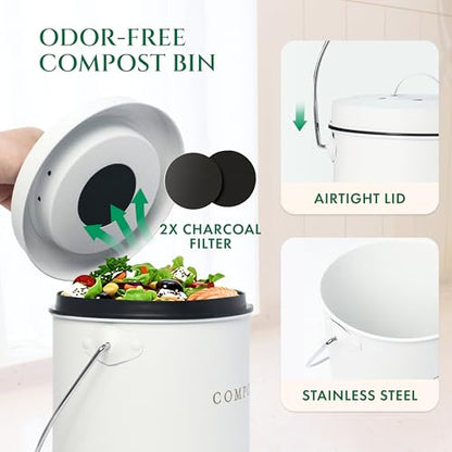 FINESSY Kitchen Compost Bin Countertop White, Indoor Composter 1.3 Gallon - color: Luxe White