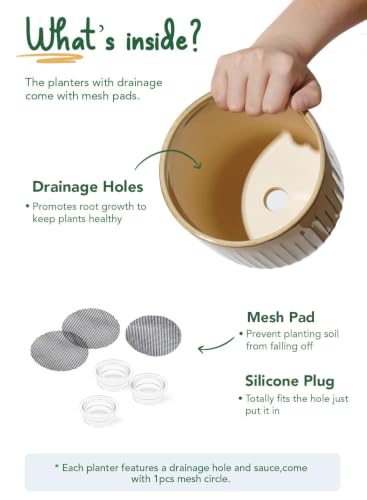 LE TAUCI Ceramic Pots for Plants, 8.3/7/6 Inch Indoor Planters with Drainage Holes & Mesh, Modern Glossy Glaze Cylinder Fluted Plant Pot for Snake Plant, Set of 3, Sand Beige - color: Sand Beige