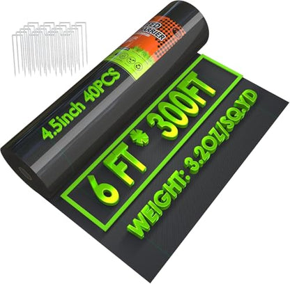 6x300FT Weed Barrier Landscape Fabric Heavy Duty, 3.2oz Durable Geotextile Fabric, Weed Block Gardening Ground Cover Mat, Weed Control Garden Cloth for Landscaping, French Drains, Yard Driveway - size: 6x300ft