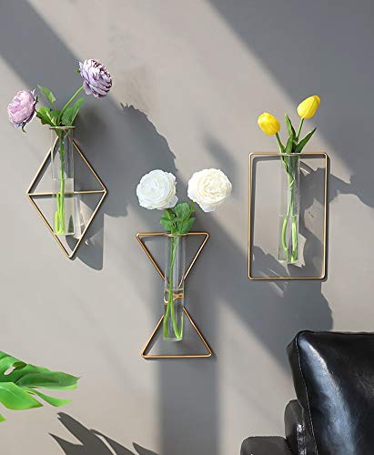 IvyMei Luxurious Nordic Gold Wall Vase Metal Frame Glass Tube - color: Gold 4