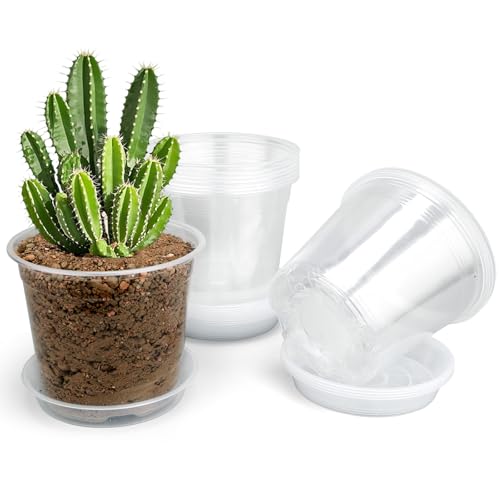 20 Pack 5 Inch Clear Nursery Pots with Drainage and Saucer, Clear Plastic Planter Pots for Plants, Flexible Seed Starting Pots for Succulents, Small Herbs, Annual Flowers (5 Inch) - size: 5 Inch