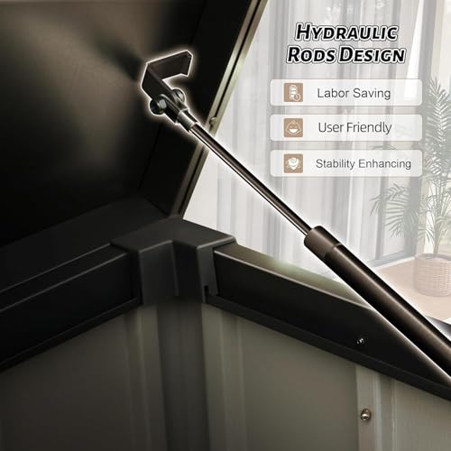 190 Gallon Outdoor Storage Shed, Lockable Metal Deck Box with Rolling - color: Dark Brown-A