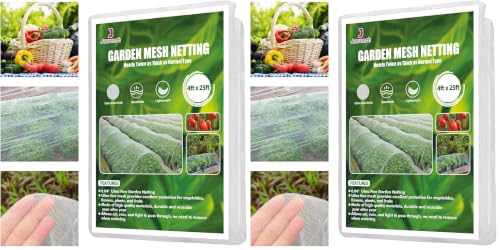 Garden Netting, Jevrench Durable Ultra Fine Garden Netting, Garden Plant Cover Row Cover Makes Plants, Vegetables, Fruits, and Flowers Grow Better (4ft x 25ft) (Pack of 2) - size: 4ft x 25ft (Pack of 2)